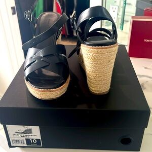 EUC black leather wedge espadrilles (worn once)